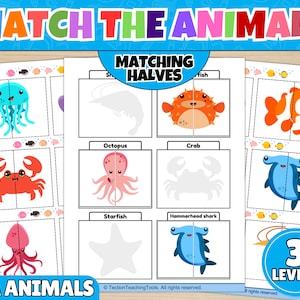 Sea Animal Halves Picture Matching Game | Printable | Autism | Match the Sea Animals Activity | Toddlers Busy Book | Instant Download | Pdf