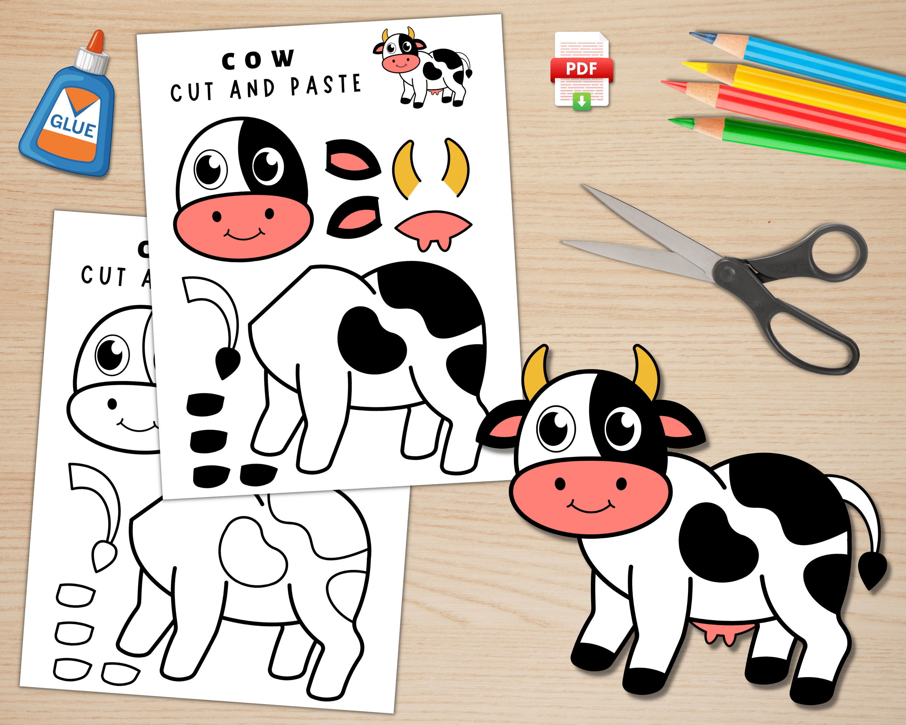 Printable Cow Craft Farm Animal Craft Farm Activities Color, Cut, and Printable Cow Craft Farm Animal Craft Farm Activities Color, Cut, and