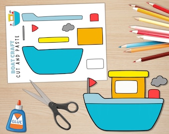 Boat Craft Template, Transportation Activities, Boat Cut & Paste Craft for Kids, Vehicles Craft Activity, Build a Boat, US Letter, A4 Size