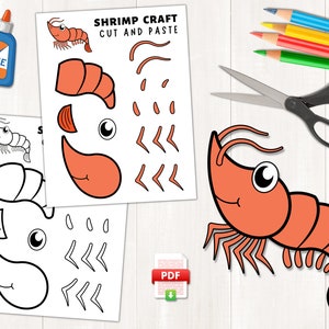 Druckbare Garnelen-Handwerk, Aktivitäten im Meer, Ozean-Tier-Handwerk, Sommer-Aktivitäten für Kinder, Indoor-Vorschulaktivität, Garnelen-Papier-Handwerk