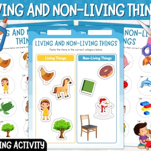 Living and Non-Living Things Sorting Activity, Identifying Living and Non-Living Things Printable Worksheets, Instant Download, Pdf