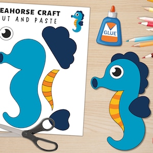 Seahorse Craft |  Sea Life Activities | Ocean Animal Craft | Cut & Paste | Printable | Indoor Preschool Activity | Seahorse Paper Craft