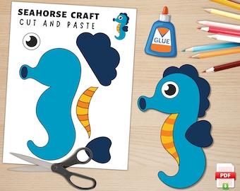 Seahorse Craft |  Sea Life Activities | Ocean Animal Craft | Cut & Paste | Printable | Indoor Preschool Activity | Seahorse Paper Craft