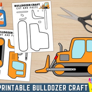 Bulldozer Craft Template | Printable Pdf | Construction Vehicle Craft | Build a Bulldozer | Bulldozer Coloring Page | Digital Download