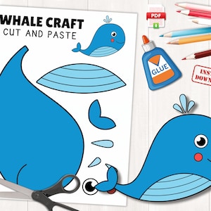 Printable Whale Craft | Build a Paper Wale Craft Activity | Ocean Animals Activities | Color, Cut, and Paste | Instant Download | PDF