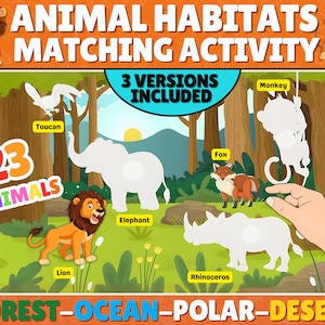 Animal Habitats Matching Activity | Animals and Their Habitats Matching | Animals Sorting Worksheets | Homeschool | Instant Download
