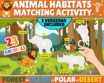 Animal Habitats Matching Activity | Animals and Their Habitats Matching | Animals Sorting Worksheets | Homeschool | Instant Download