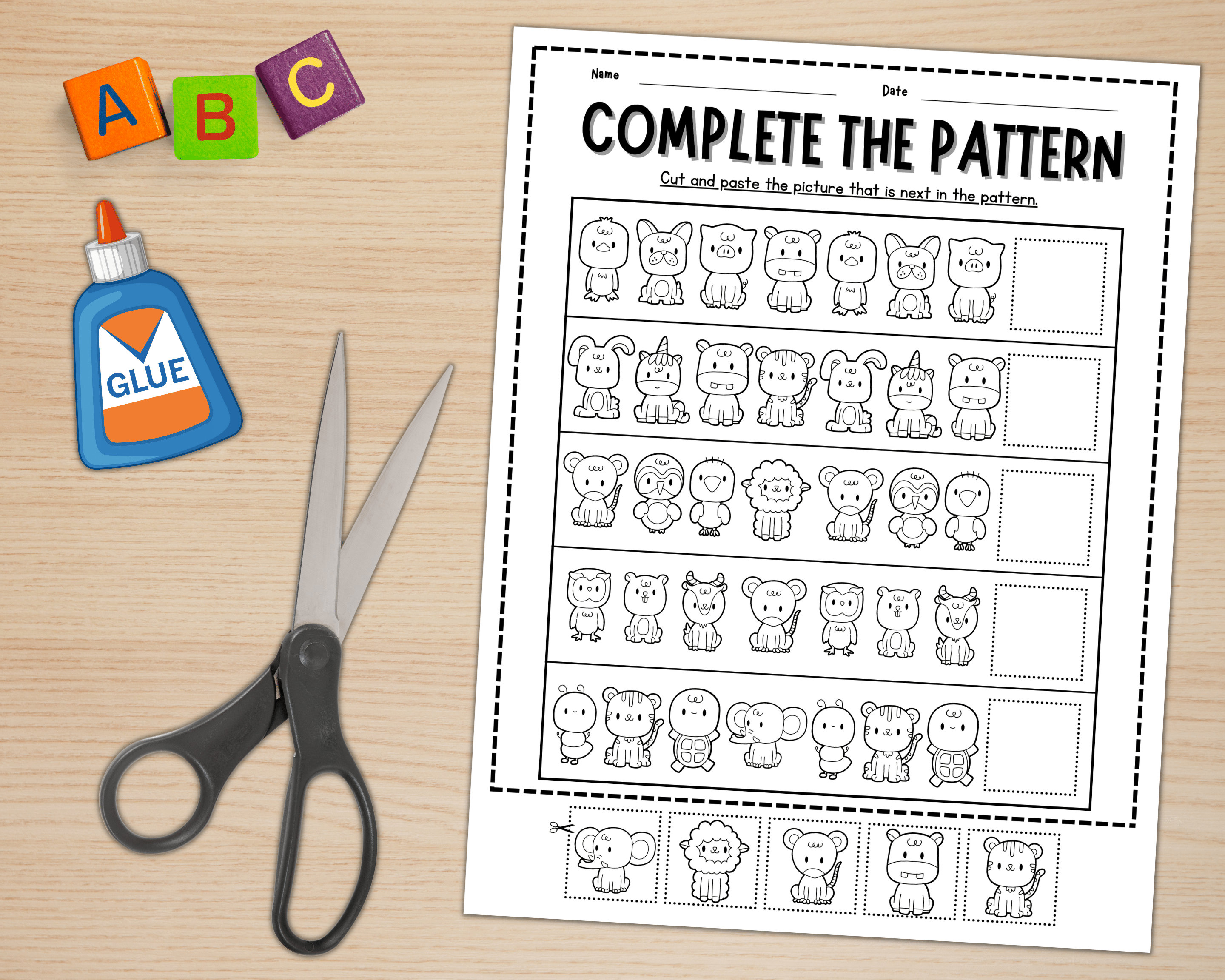 Fruits and Animals Complete the Pattern Activity Ab, Aab, Abb, Abc ...