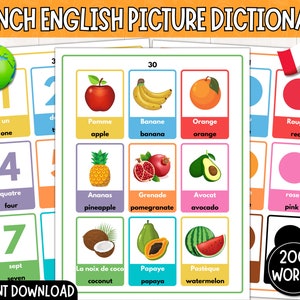 Printable French-English Picture Dictionary | My First 200 French Words | Learn French for Kids | French Flashcards | Digital Download | PDF