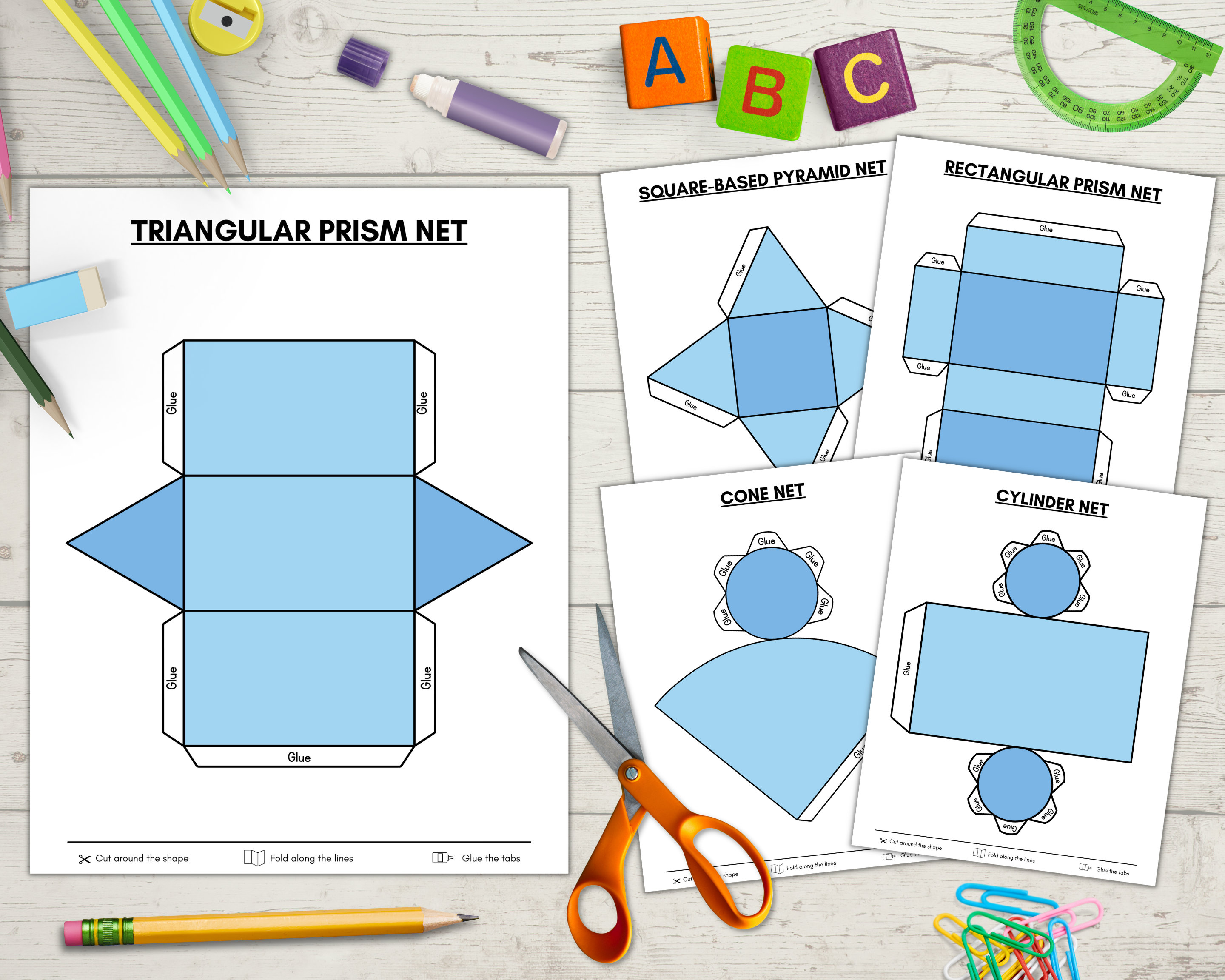 Cutout 3D Shape Nets Craft Activity Worksheets, Build 3D Shapes