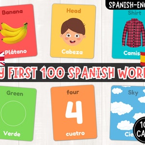 My First 100 Spanish Words | Printable Spanish-English Picture Dictionary | Learn Spanish for Kids | Vocabulary | Flashcards | PDF