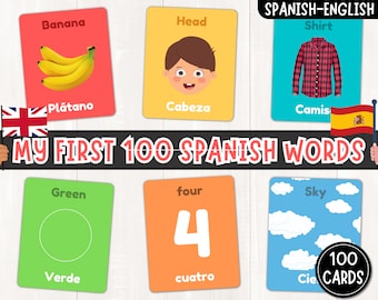 Meine ersten 100 spanischen Wörter | Druckbares Spanisch-Englisches Bildwörterbuch | Spanisch lernen für Kinder | Wortschatz | Karteikarten | PDF