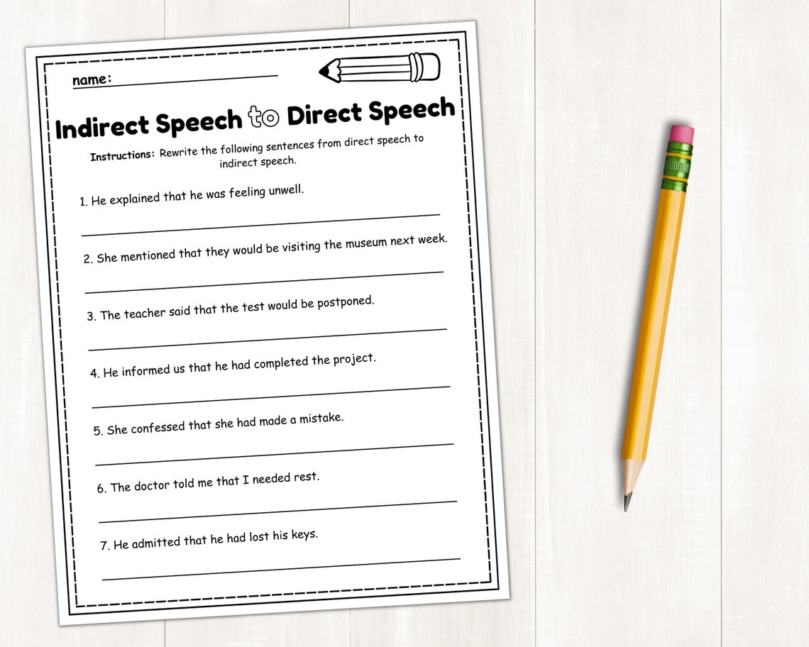 Direct and Indirect Speech Worksheets Reported Speech Identifying ...