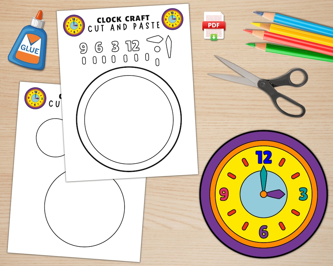 Printable Clock Craft for Kids, Telling Time Activity, Build a Clock
