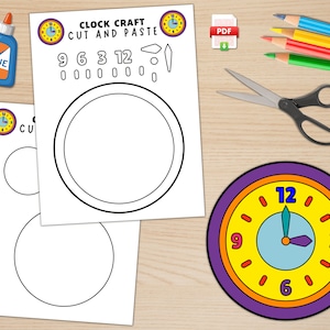 Manualidad de reloj imprimible para niños, actividad de decir la hora, construir un reloj, hacer su propia actividad de reloj, plantilla imprimible de reloj, carta de EE. UU., A4
