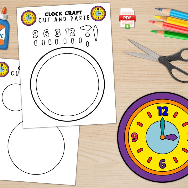 Printable Clock Craft for Kids, Telling Time Activity, Build a Clock, Make Your Own Clock Activity, Clock Printable Template,  US Letter, A4