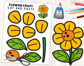 Printable Flower Printable Craft Template | Build a Flower | Spring Craft Activity | Color, Cut, and Paste |  | Instant Download | PDF