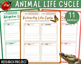 Printable Animal Life Cycle Research Project Templates, Animal Research Graphic Organizer, Science projects for kids, Animal Research Report