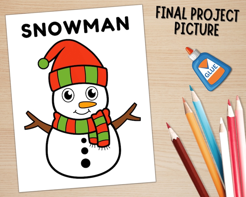 Printable Snowman Craft Template for Kids Winter Activities Color, Cut, and Glue Build a Snowman Digital Download PDF image 4