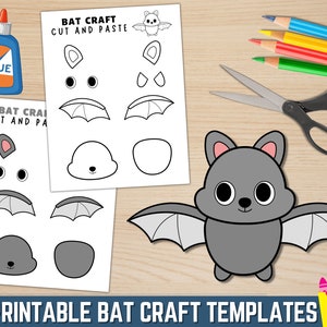 Bat Craft Printable Template, Halloween Craft, Bat Coloring Page, Build A Bat, Indoor Preschool Activity, US Letter, and A4 Size