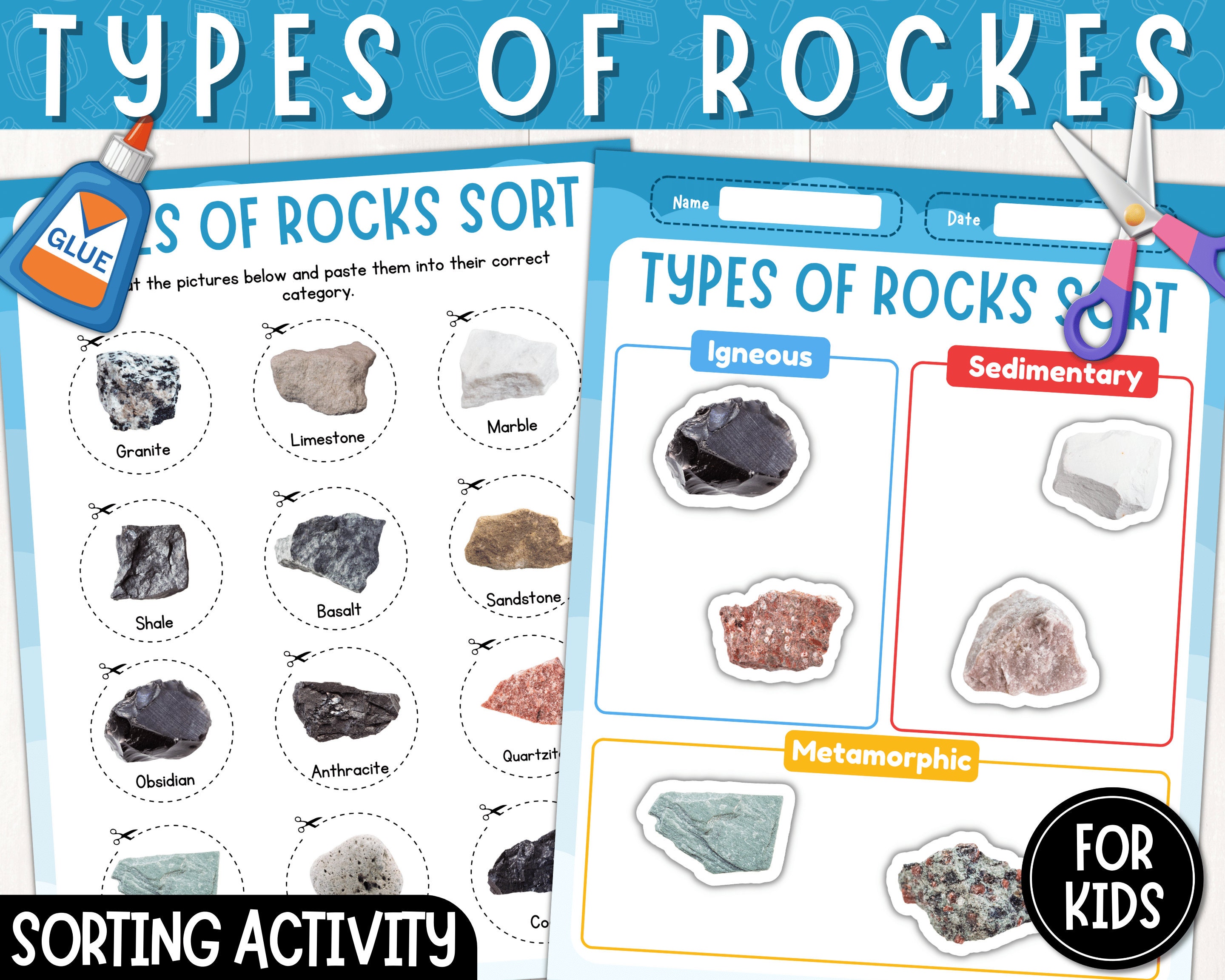 Types of Rocks Sorting Activity | Sedimentary, Igneous and Metamorphic | Cut & Paste | Instant Download | PDF