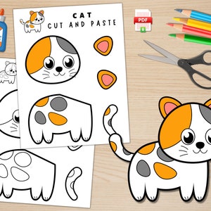 Printable Cat Craft Template | Pet Animal Craft | Farm Animal Activities | Color, Cut, and Glue | Paper Cat | Digital Download | PDF