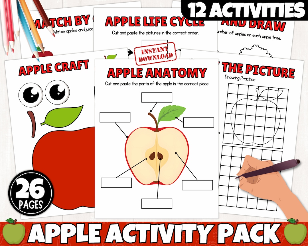 Printable Apple Activity Pack for Kids | Apple Fall Worksheets | Apple ...
