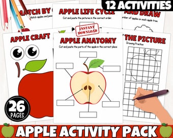 Printable Apple Activity Pack for Kids | Apple Fall Worksheets | Apple Unit Study | Science | Apple Craft | Lifecycle | Anatomy | Autumn