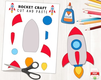Printable Rocket Craft | Outer Space Activities | Build a Rocket | Space Rocket Craft Template | Indoor Preschool Activity | Rocket Ship