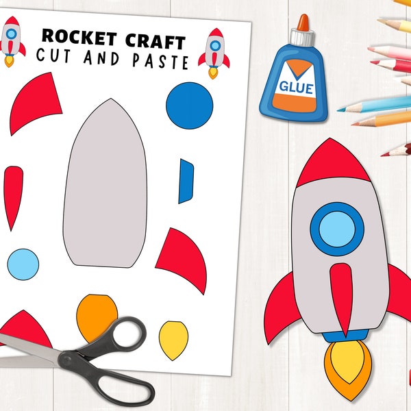 Printable Rocket Craft | Outer Space Activities | Build a Rocket | Space Rocket Craft Template | Indoor Preschool Activity | Rocket Ship