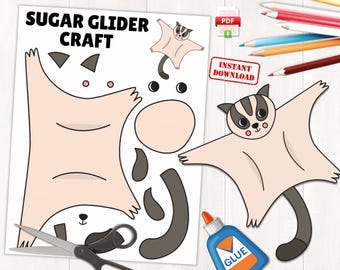 Printable Sugar Glider Craft for Kids | Australian Nocturnal Animal Activity | Sugar Glider Coloring Page | Instant Download | PDF