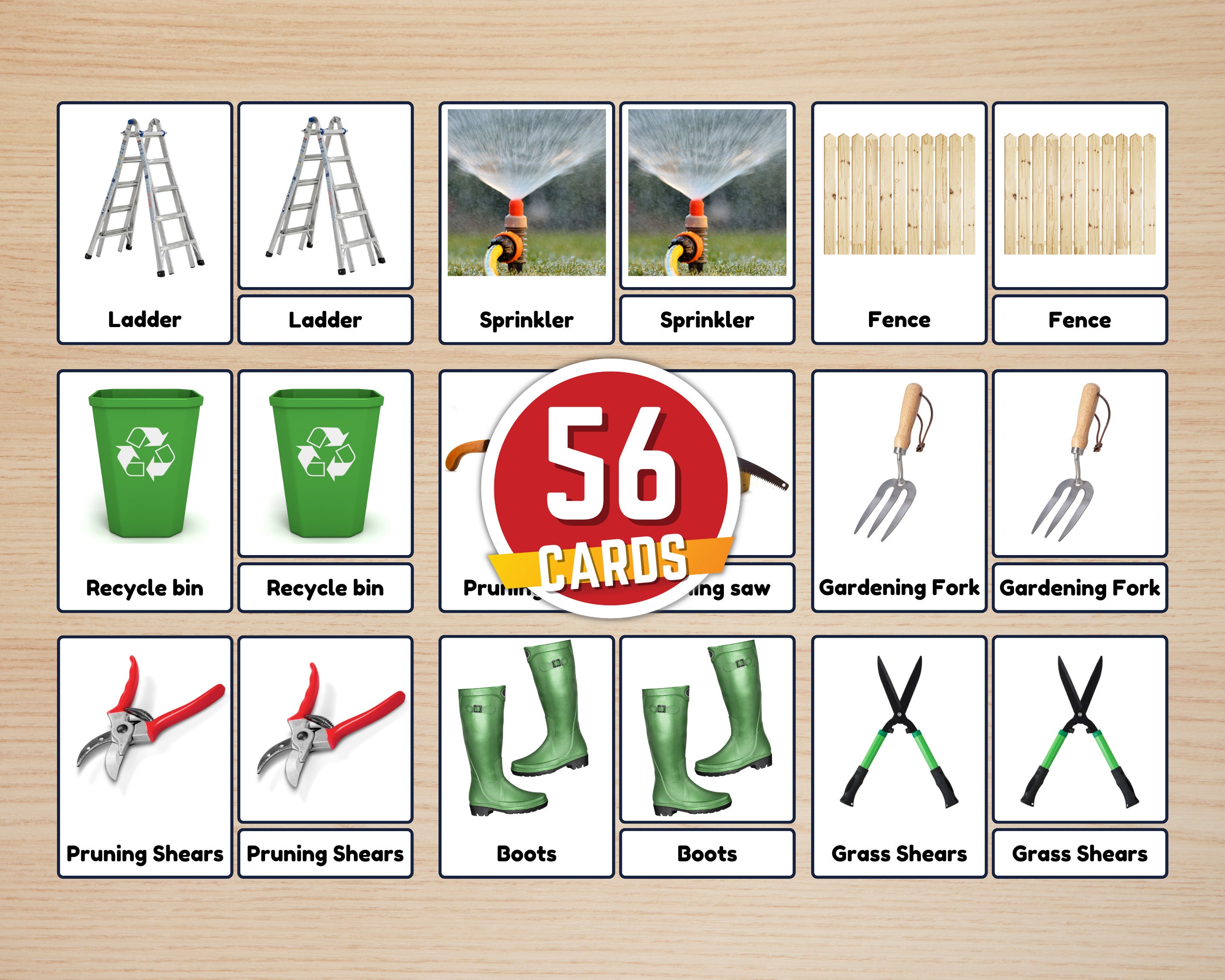 Printable Gardening Tools Flashcards, Garden Tools Montessori 3parts