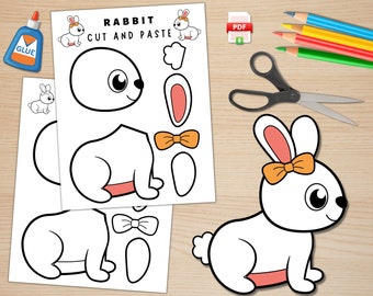 Printable Rabbit Craft Template | Farm Animal Craft | Build a Rabbit | Easter Bunny Craft for Kids | Color, Cut, and Glue | Digital Download