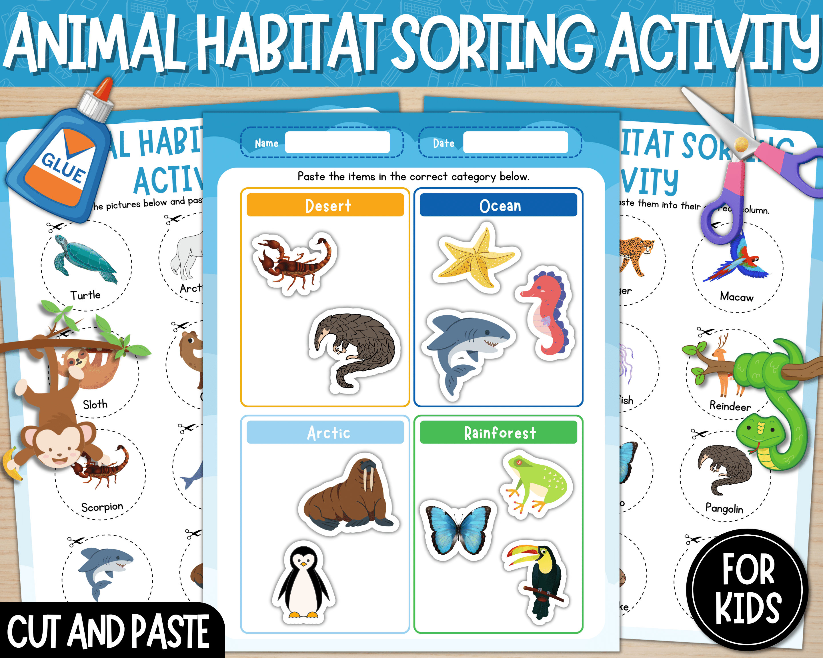 Animal Habitats Sorting Activity Cut & Paste Animal Habitats Printable