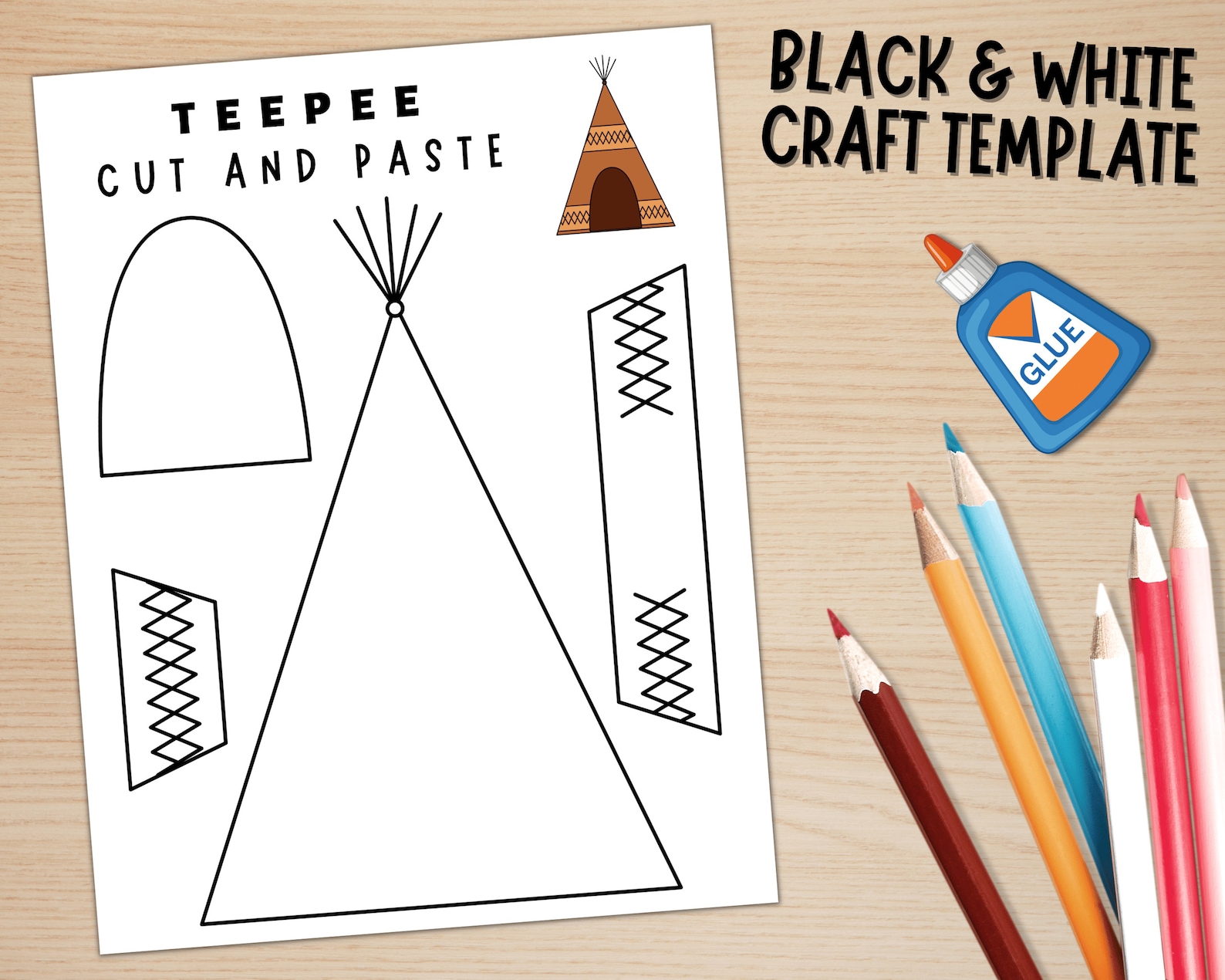 Printable Teepee Craft Native American Day Craft Activity Thanksgiving