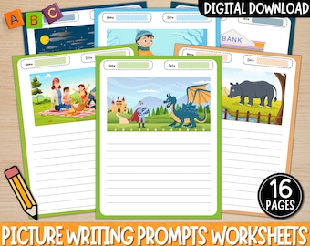 Picture Writing Prompts | Creative Writing Activity | 16 Picture Prompts | Write A Story Printable Worksheets | Digital Download | PDF