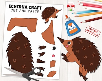 Echidna Craft: Australian Animal Cut & Paste Activity with Coloring Page (PDF Download