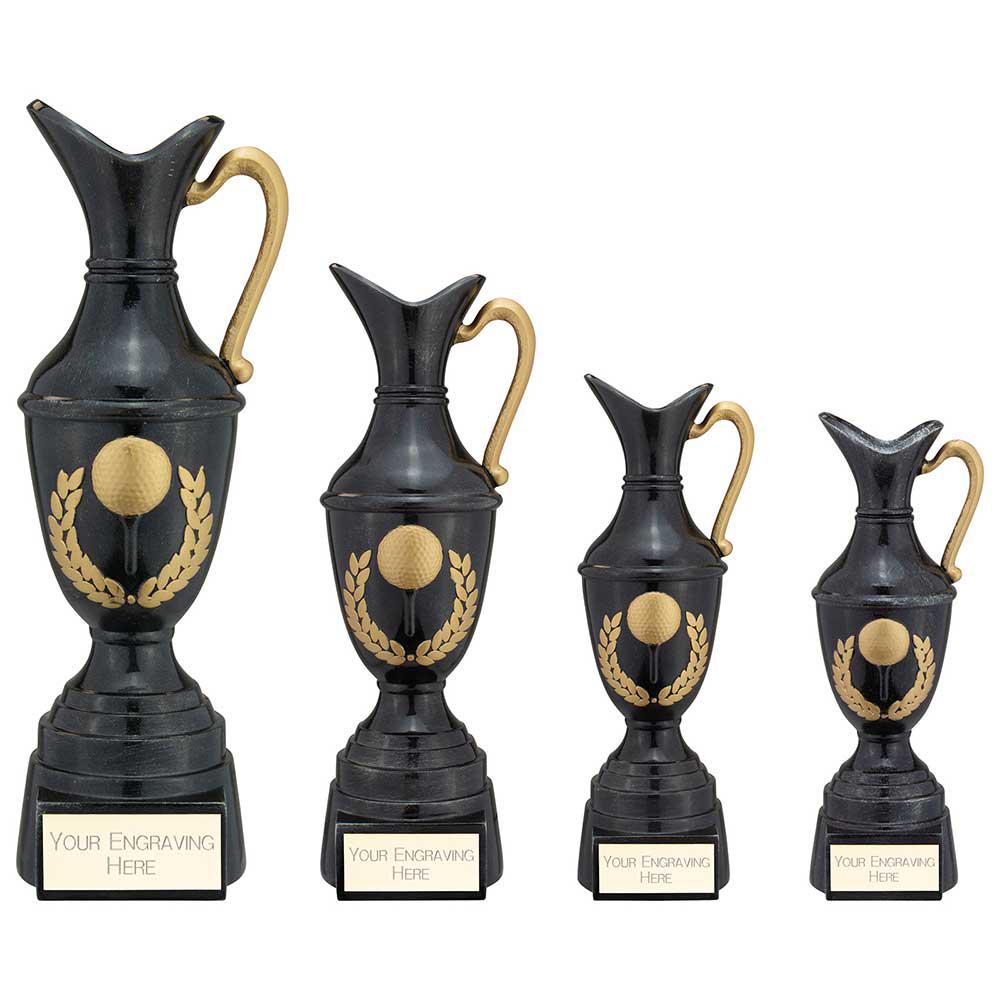 The champions claret jug - resin golf trophy - free engraving - black finish - multiple sizes available