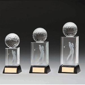 Sterling premium crystal golf ball trophy - free engraving - includes presentation box - multiple sizes available