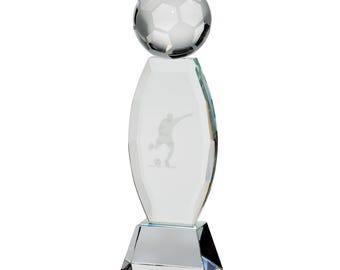 Trofeo da calcio premium 3D in cristallo Infinity di Trophy Superstore - incisione gratuita - include confezione regalo - dimensioni 230 mm