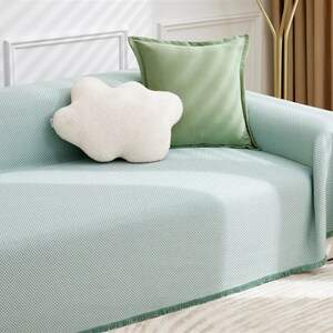 Fresh linen and cotton sofa cover. Knit Elegant Green Sofa Throw. Dustproof sofa cover. All Seasons Available Sofa Cover