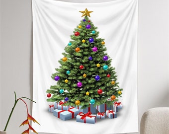Velvet Soft Christmas Tree Tapestry. Colorful ball decoration wall hanging for Christmas. 3D Printing Hanging Wall Cloth. gift for friend