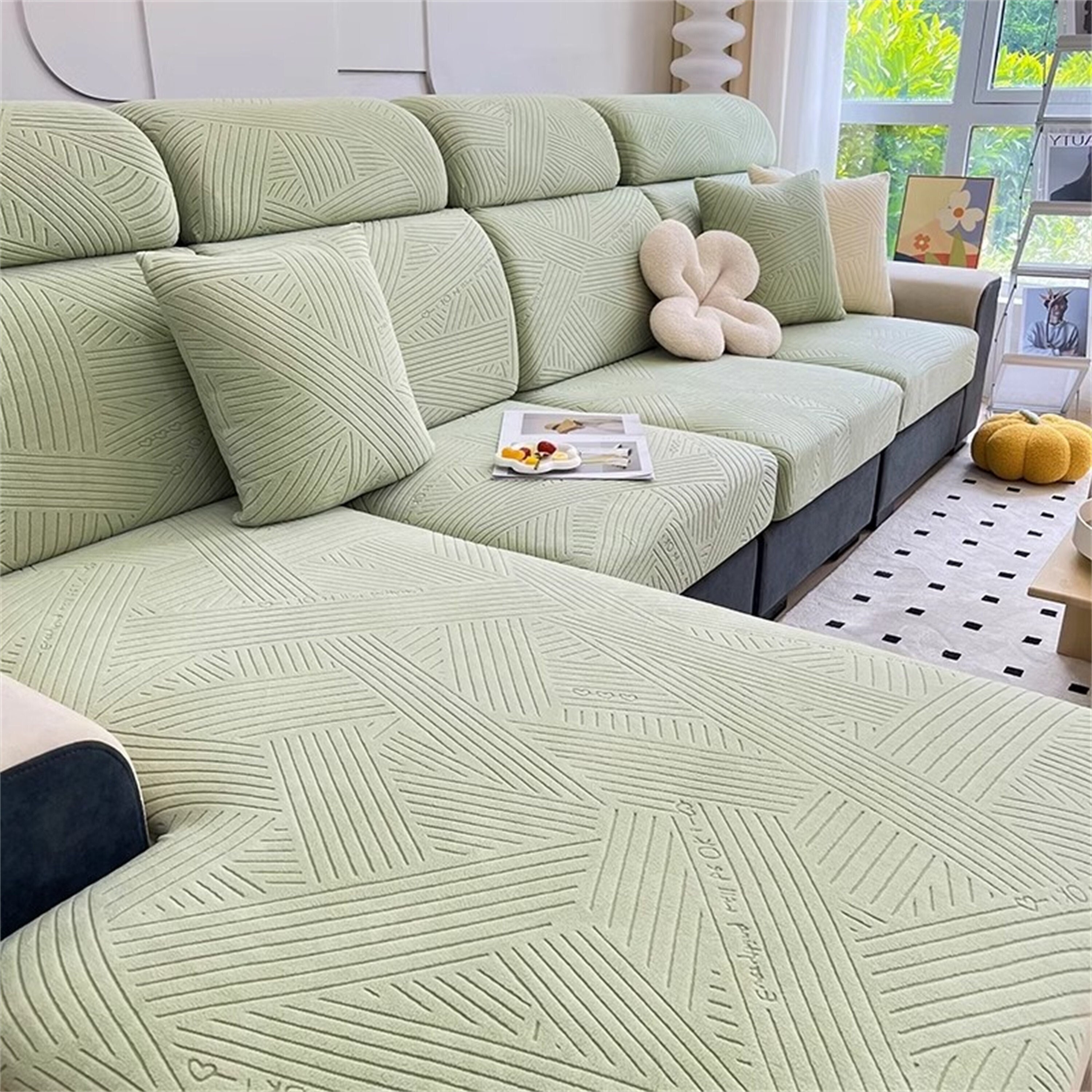 Reyox Fundas de cojín elásticas geométricas para sofá, fundas individuales,  cojines suaves y elásticos ajustables para sofá, fundas de asiento de