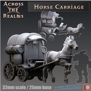 Pferdewagen Miniatur | Tabletop | Pferdekutsche | Händlerkutsche | 32mm | RPG | D&D | Across the Realms