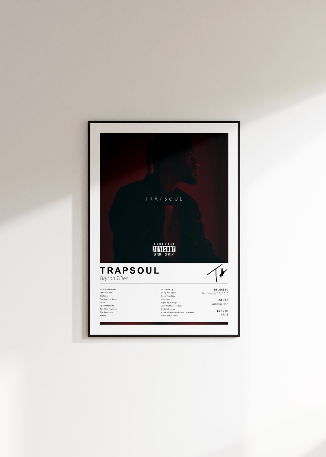Bryson Tiller TRAPSOUL Digital Album Art Poster Download Etsy