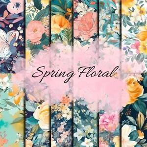12&quot;x12&quot; Watercolor Spring Floral Seamless Patterns - Instant Download Digital Pattern Bundle for Scrapbooking, Invitations, and More