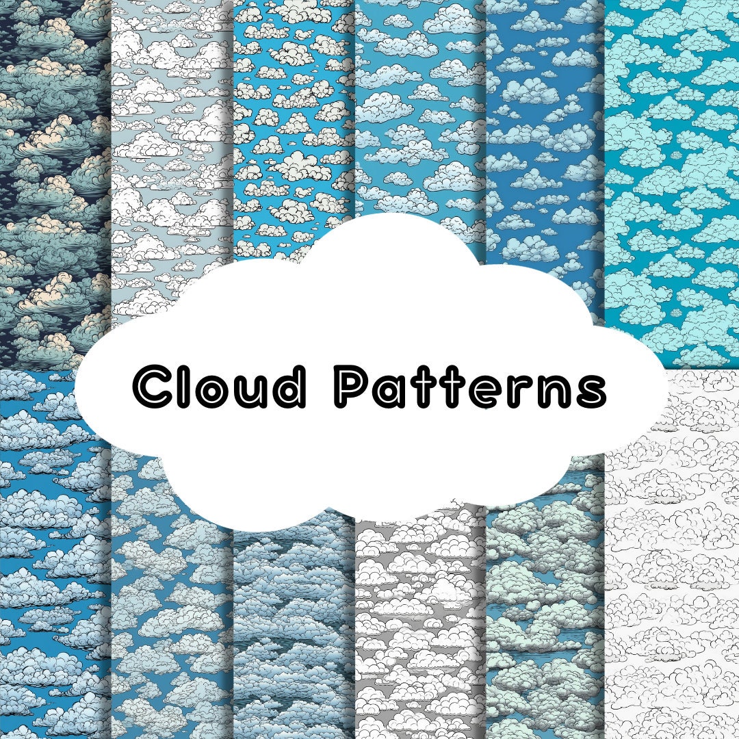 12"x12" Cloud Seamless Patterns, Digital Paper Pack, Cloud Patterns ...