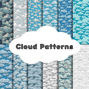 12 "x12" Wolke nahtlose Muster, Digitales Papier Pack, Wolken Muster, Himmel blau und weiß, digitales Papier, Wolke Hintergrund, 12 Muster Bundle