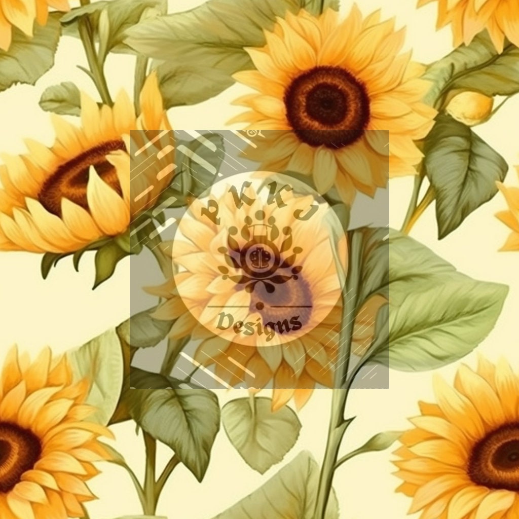 Sunflower Seamless Patterns, 12 Inch by 12 Inch Digital Patterns of ...