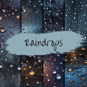 Raindrops Seamless Patterns, 12 inch by 12 inch repeatable pattern, Water Droplets, Digital Paper Pack, 8 Unique Designs, Printable Paper